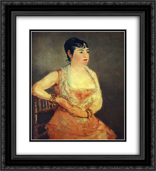 Jeanne Martin in pink dress 20x22 Black Ornate Wood Framed Art Print Poster with Double Matting by Manet, Edouard