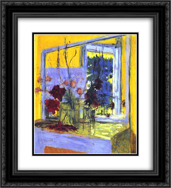 Flowers on a fireplace in Clayes 20x22 Black Ornate Wood Framed Art Print Poster with Double Matting by Vuillard, Edouard
