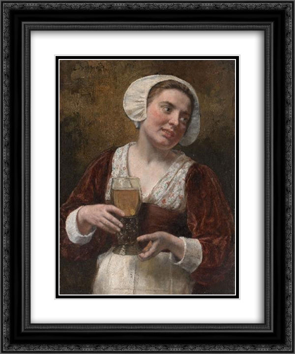 A Young Woman With A Wineglass 20x24 Black Ornate Wood Framed Art Print Poster with Double Matting by Gebhardt, Eduard von