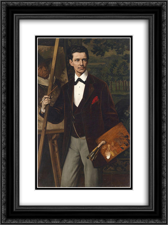 Bildnis eines Malers vor der Staffelei 18x24 Black Ornate Wood Framed Art Print Poster with Double Matting by Gebhardt, Eduard von