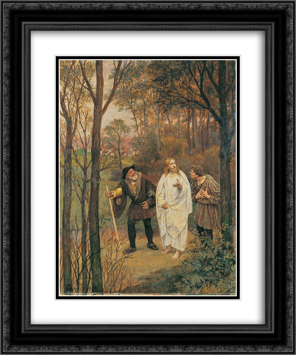 CHRISTUS UND DIE JuNGER VON EMMAUS 20x24 Black Ornate Wood Framed Art Print Poster with Double Matting by Gebhardt, Eduard von
