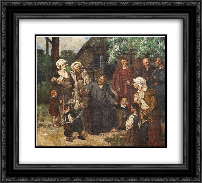 Let the Little Children Come Unto Me 22x20 Black Ornate Wood Framed Art Print Poster with Double Matting by Gebhardt, Eduard von