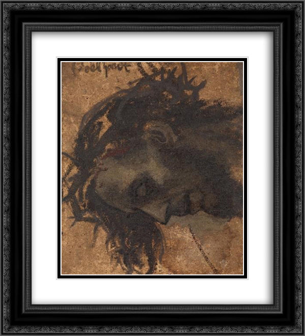 Study For The Head Of Christ In A Crucifixion 20x22 Black Ornate Wood Framed Art Print Poster with Double Matting by Gebhardt, Eduard von