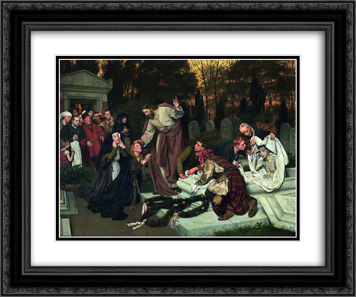 The Raising of Lazarus 24x20 Black Ornate Wood Framed Art Print Poster with Double Matting by Gebhardt, Eduard von
