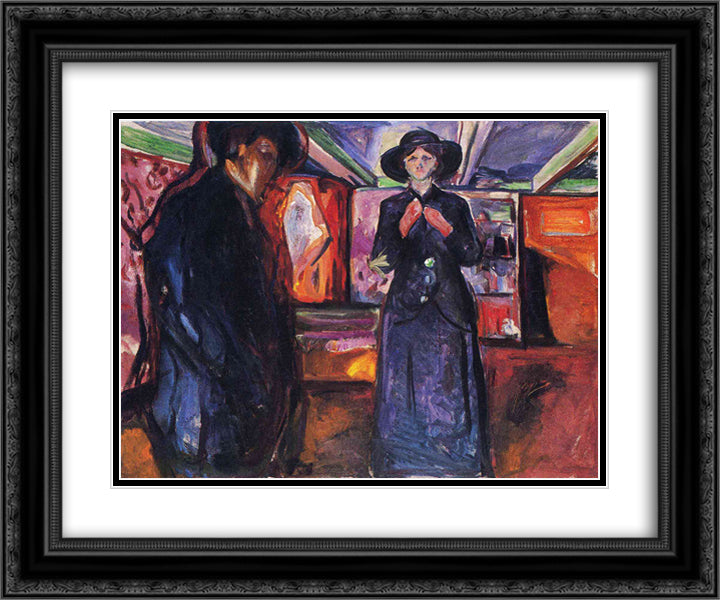 Man and Woman II 24x20 Black Ornate Wood Framed Art Print Poster with Double Matting by Munch, Edvard