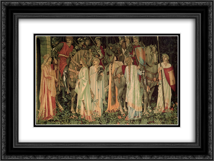 The Arming and Departure of the Knights 24x18 Black Ornate Wood Framed Art Print Poster with Double Matting by Burne Jones, Edward