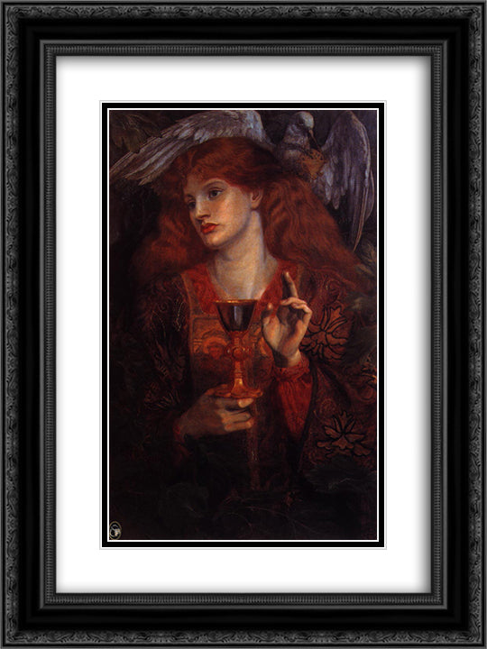 The damsel of the Sanct Grail 18x24 Black Ornate Wood Framed Art Print Poster with Double Matting by Burne Jones, Edward