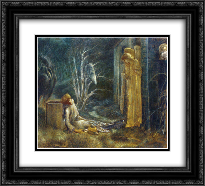 The Dream of Lancelot (Study) 22x20 Black Ornate Wood Framed Art Print Poster with Double Matting by Burne Jones, Edward