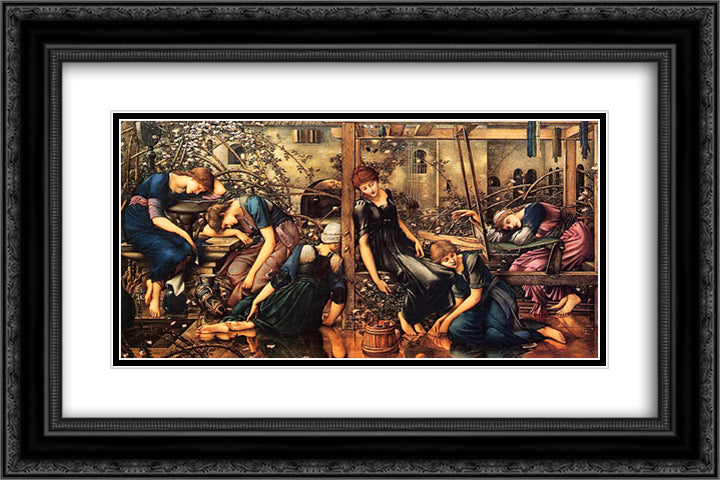 The Garden Court 24x16 Black Ornate Wood Framed Art Print Poster with Double Matting by Burne Jones, Edward