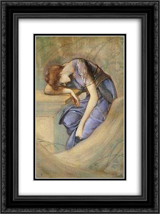 The Garden Court (study) 18x24 Black Ornate Wood Framed Art Print Poster with Double Matting by Burne Jones, Edward