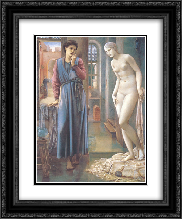 The Hand Refrains, 2nd series, Pygmalion 20x24 Black Ornate Wood Framed Art Print Poster with Double Matting by Burne Jones, Edward