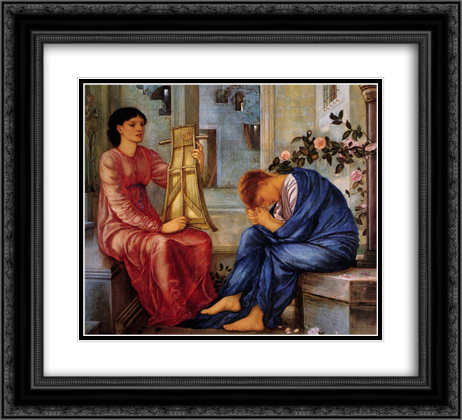 The Lament 22x20 Black Ornate Wood Framed Art Print Poster with Double Matting by Burne Jones, Edward