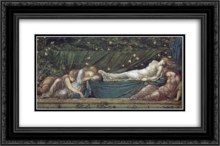 The Rose Bower 24x16 Black Ornate Wood Framed Art Print Poster with Double Matting by Burne Jones, Edward