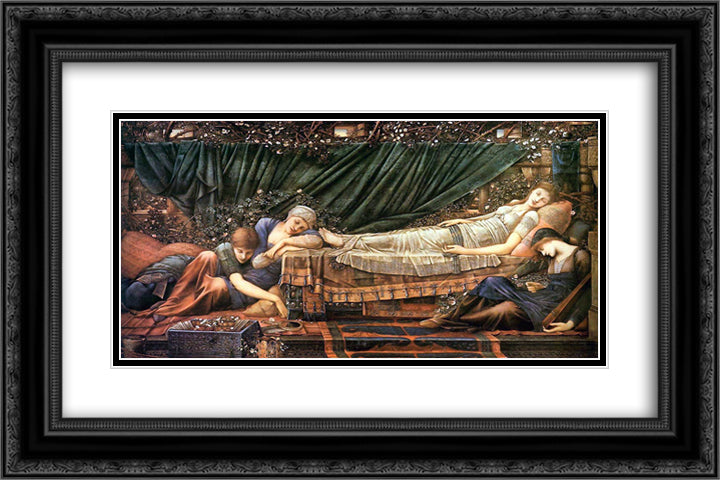 The Sleaping Beauty 24x16 Black Ornate Wood Framed Art Print Poster with Double Matting by Burne Jones, Edward