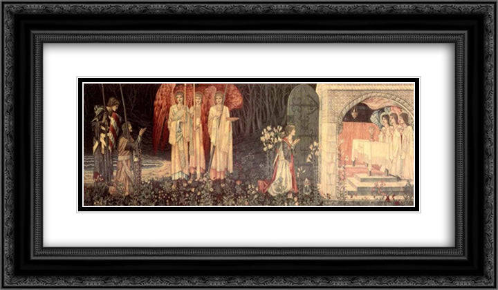 The Vision of the Holy Grail to Sir Galahad, Sir Bors, and Sir Perceval 24x14 Black Ornate Wood Framed Art Print Poster with Double Matting by Burne Jones, Edward