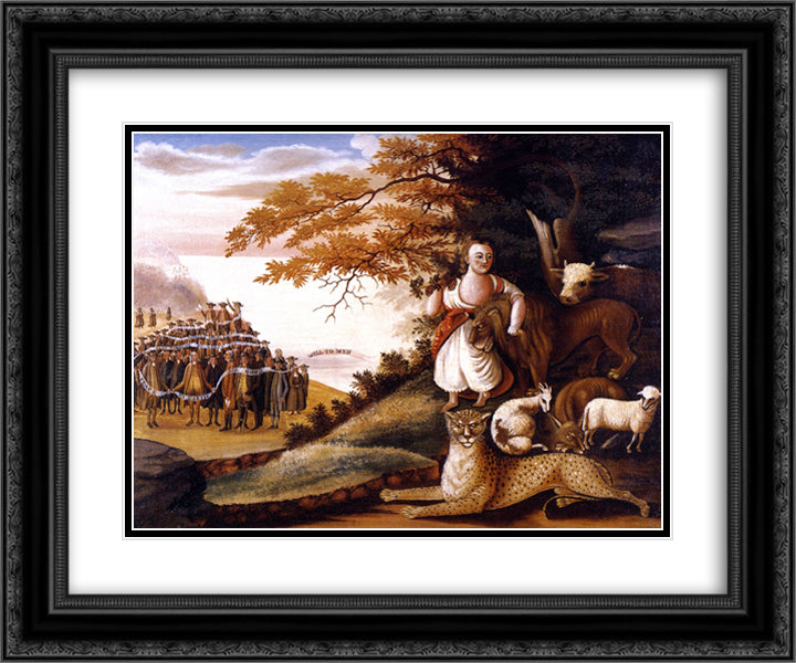 Peaceable Kingdom 24x20 Black Ornate Wood Framed Art Print Poster with Double Matting by Hicks, Edward