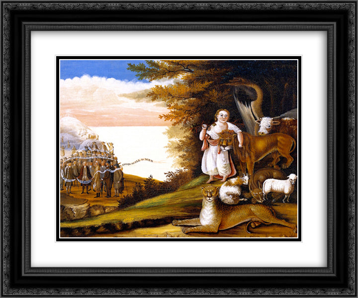 Peaceable Kingdom 24x20 Black Ornate Wood Framed Art Print Poster with Double Matting by Hicks, Edward
