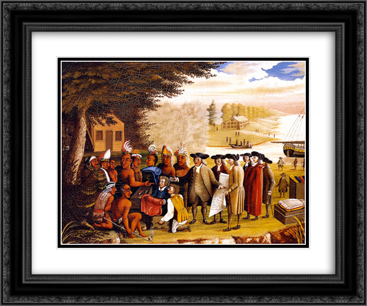 Penn's Treaty 24x20 Black Ornate Wood Framed Art Print Poster with Double Matting by Hicks, Edward