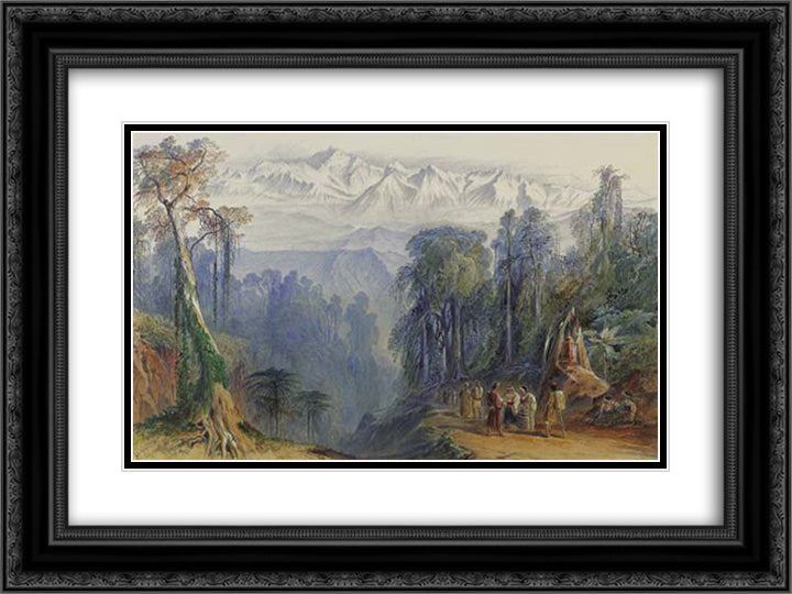 Kinchinjunga from Darjeeling, Himalayas 24x18 Black Ornate Wood Framed Art Print Poster with Double Matting by Lear, Edward