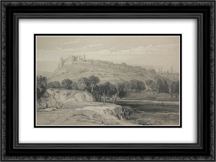 Lithography of Melfi 24x18 Black Ornate Wood Framed Art Print Poster with Double Matting by Lear, Edward