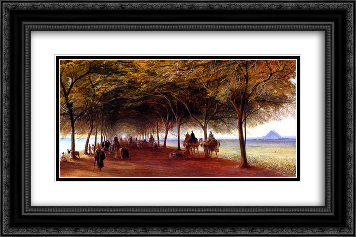 The Pyramids Road, Gizah 24x16 Black Ornate Wood Framed Art Print Poster with Double Matting by Lear, Edward