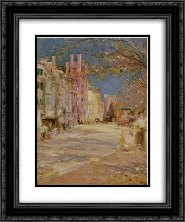 Boston Street Scene (Boston Common) 20x24 Black Ornate Wood Framed Art Print Poster with Double Matting by Bannister, Edward Mitchell