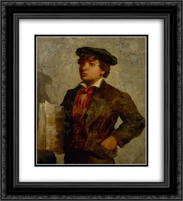 Newspaper Boy 20x22 Black Ornate Wood Framed Art Print Poster with Double Matting by Bannister, Edward Mitchell