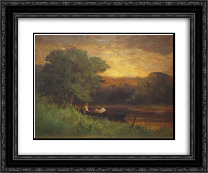 River Scene 24x20 Black Ornate Wood Framed Art Print Poster with Double Matting by Bannister, Edward Mitchell
