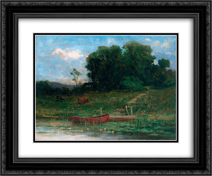 The Farm Landing 24x20 Black Ornate Wood Framed Art Print Poster with Double Matting by Bannister, Edward Mitchell