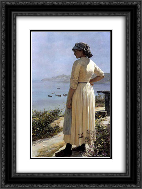 On the look out for her boat 18x24 Black Ornate Wood Framed Art Print Poster with Double Matting by Taylor, Edward R.