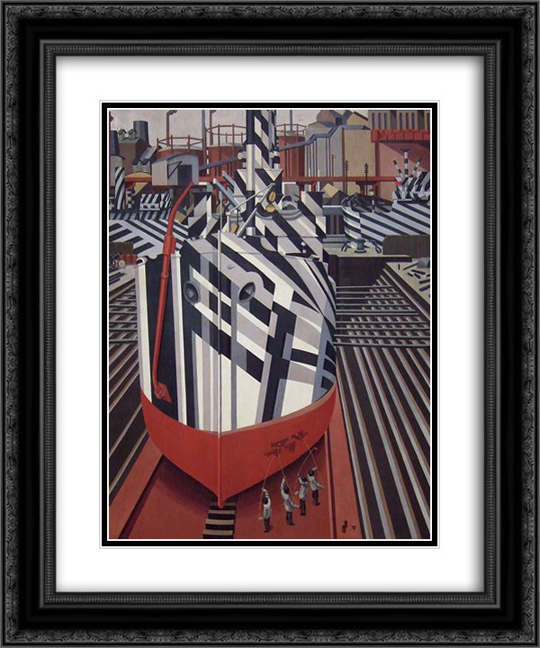 Dazzle-ships in Drydock at Liverpool 20x24 Black Ornate Wood Framed Art Print Poster with Double Matting by Wadsworth, Edward