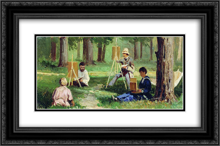 Artists in the Open Air 24x16 Black Ornate Wood Framed Art Print Poster with Double Matting by Volkov, Efim
