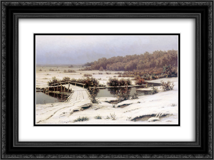 First Snow 24x18 Black Ornate Wood Framed Art Print Poster with Double Matting by Volkov, Efim