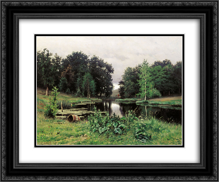 Landscape with a Pond 24x20 Black Ornate Wood Framed Art Print Poster with Double Matting by Volkov, Efim