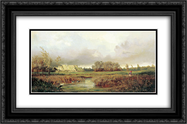 Marsh in Autumn 24x16 Black Ornate Wood Framed Art Print Poster with Double Matting by Volkov, Efim