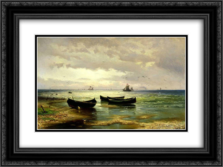 The Beach 24x18 Black Ornate Wood Framed Art Print Poster with Double Matting by Volkov, Efim