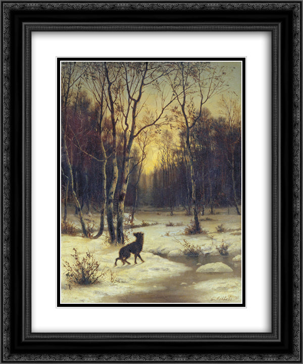 Winter Landscape 20x24 Black Ornate Wood Framed Art Print Poster with Double Matting by Volkov, Efim