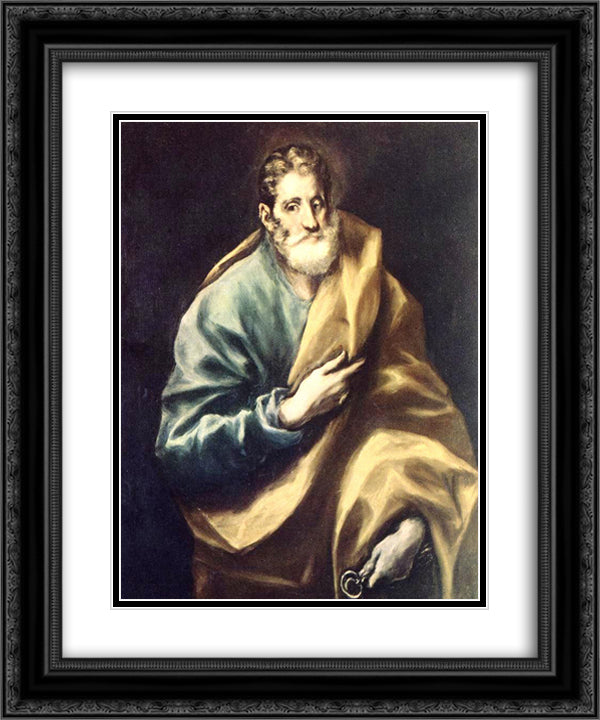 Apostle St. Peter 20x24 Black Ornate Wood Framed Art Print Poster with Double Matting by El Greco