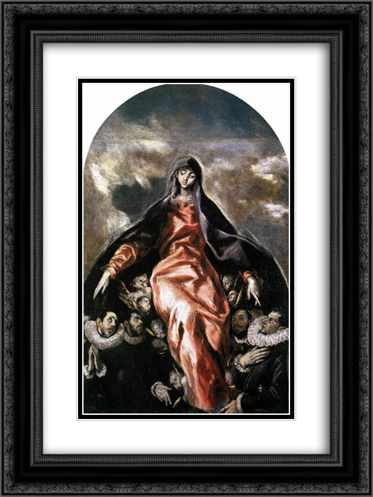 Madonna of Charity 18x24 Black Ornate Wood Framed Art Print Poster with Double Matting by El Greco