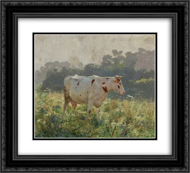Cow 22x20 Black Ornate Wood Framed Art Print Poster with Double Matting by Claus, Emile