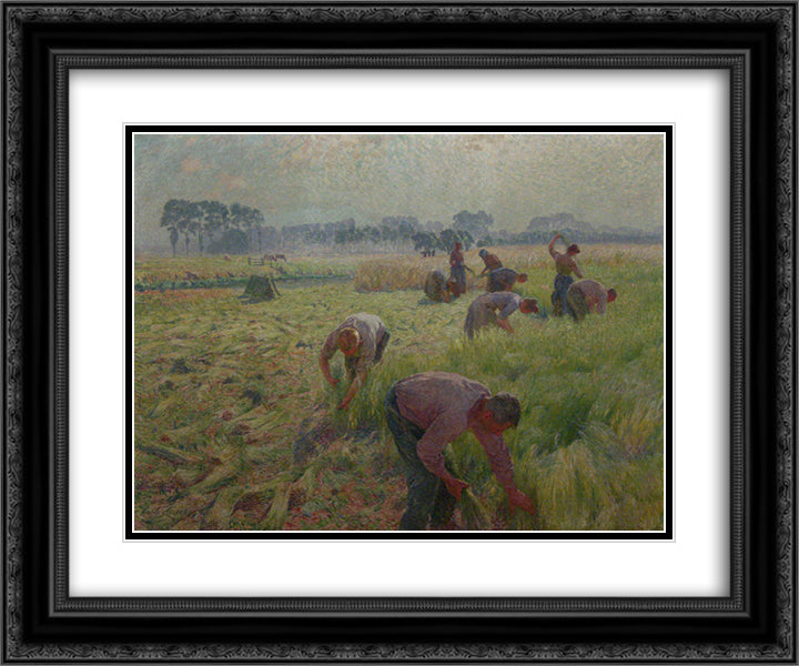 Flax harvesting 24x20 Black Ornate Wood Framed Art Print Poster with Double Matting by Claus, Emile