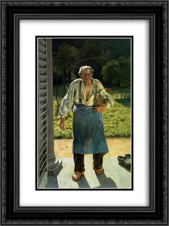 The Old Gardener 18x24 Black Ornate Wood Framed Art Print Poster with Double Matting by Claus, Emile