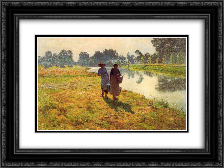 Young peasant women at the leie 24x18 Black Ornate Wood Framed Art Print Poster with Double Matting by Claus, Emile