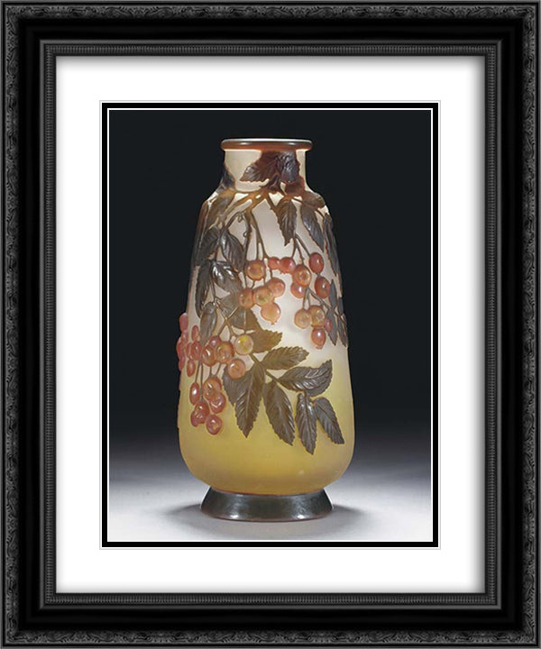 Mould-Blown Cameo Glass Vase 20x24 Black Ornate Wood Framed Art Print Poster with Double Matting by Galle, Emile