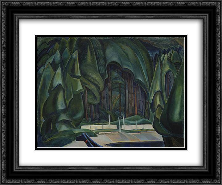 Old Time Coast Village 24x20 Black Ornate Wood Framed Art Print Poster with Double Matting by Carr, Emily