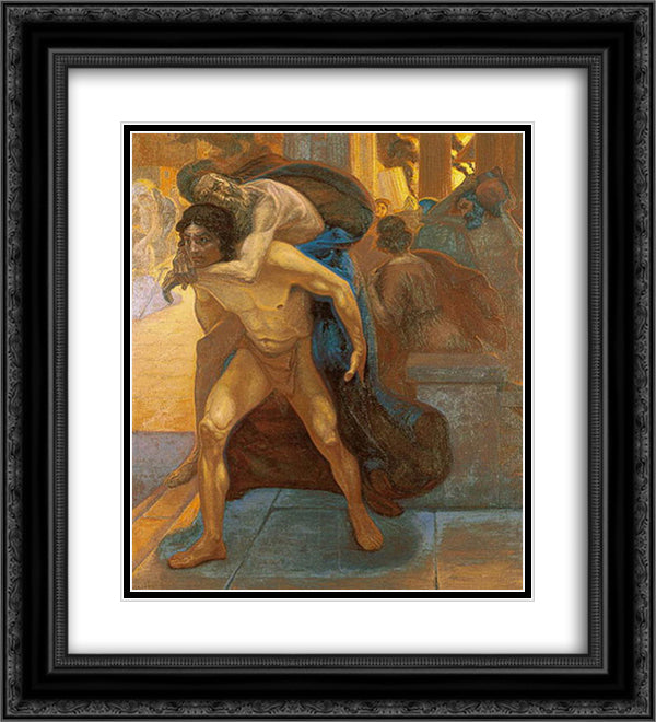 Aeneas saving his father through the flames of Troy 20x22 Black Ornate Wood Framed Art Print Poster with Double Matting by Zairis, Emmanuel