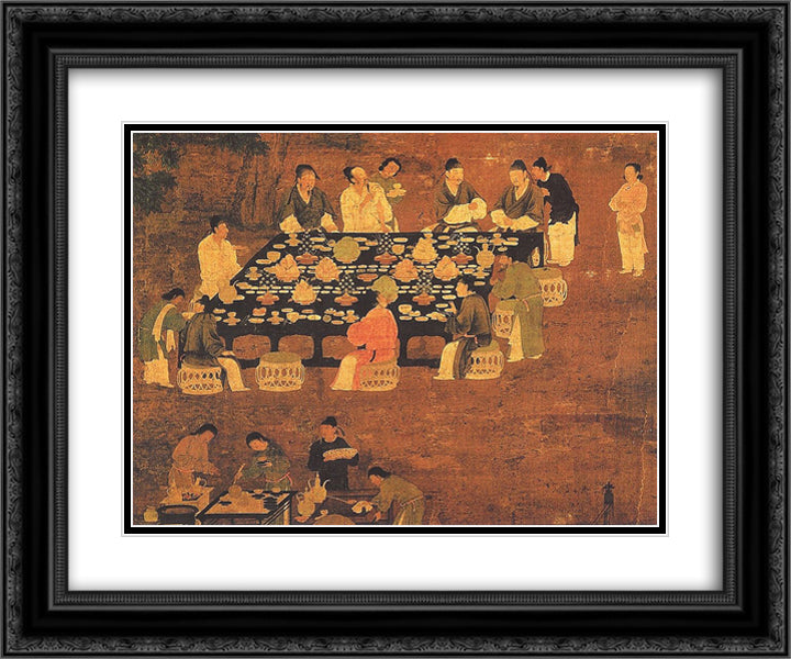 An Elegant Party (detail) 24x20 Black Ornate Wood Framed Art Print Poster with Double Matting by Huizong, Emperor