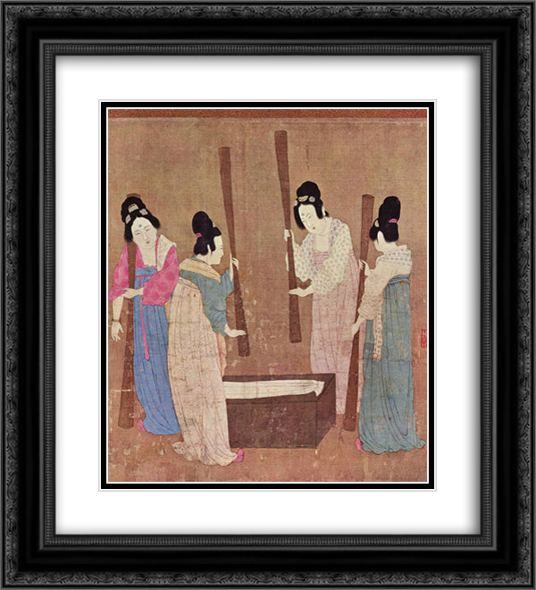 Women preparing silk (after Zhang Xuan) 20x22 Black Ornate Wood Framed Art Print Poster with Double Matting by Huizong, Emperor