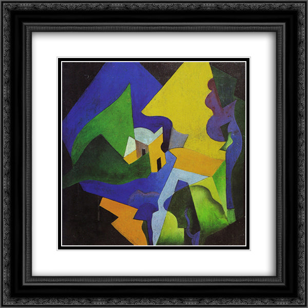 Costruzione spaziale - paesaggio 20x20 Black Ornate Wood Framed Art Print Poster with Double Matting by Prampolini, Enrico