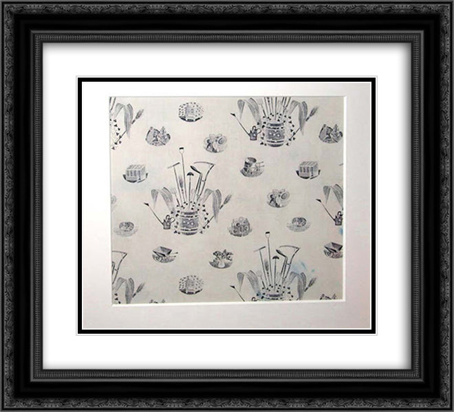 A rare piece of fabric produced in 1958 from a Ravilious design 22x20 Black Ornate Wood Framed Art Print Poster with Double Matting by Ravilious, Eric